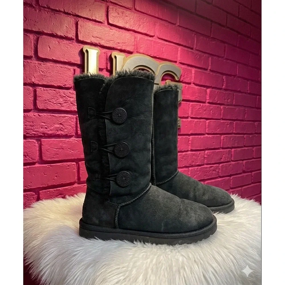 🔥UGG Rare🩷🖤🩷Y2k PopStar Button Triplet Boots Coquette Cottagecore BohoChic 9